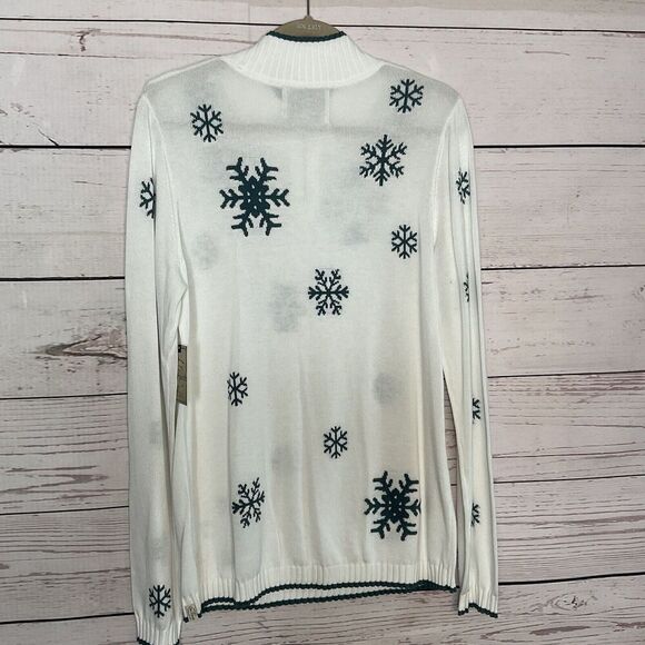 Old Ranch Sweater Womens Large 1/3 Zip White Snowflake Mock Neck Knit‎ Pullover - Picture 6 of 10
